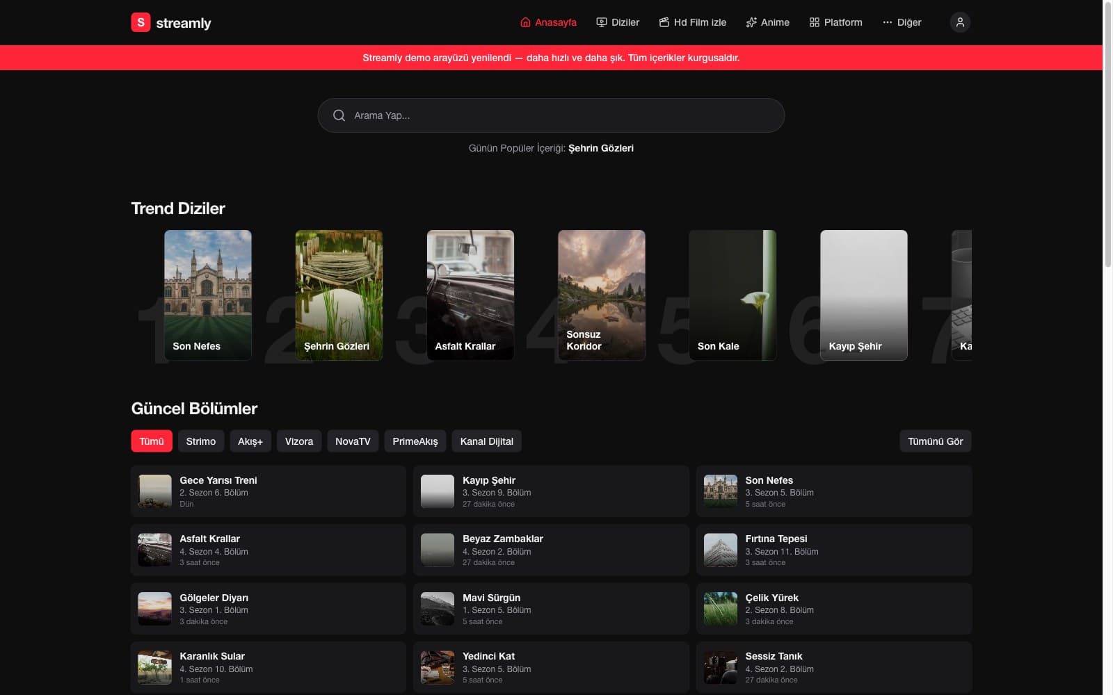 Streamly — screenshot of the live site